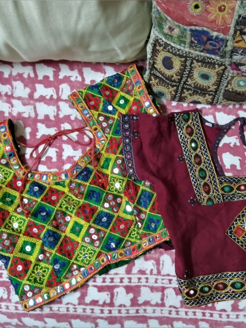 Embroidered Kids Saree Top - Multicolor Mirrorwork